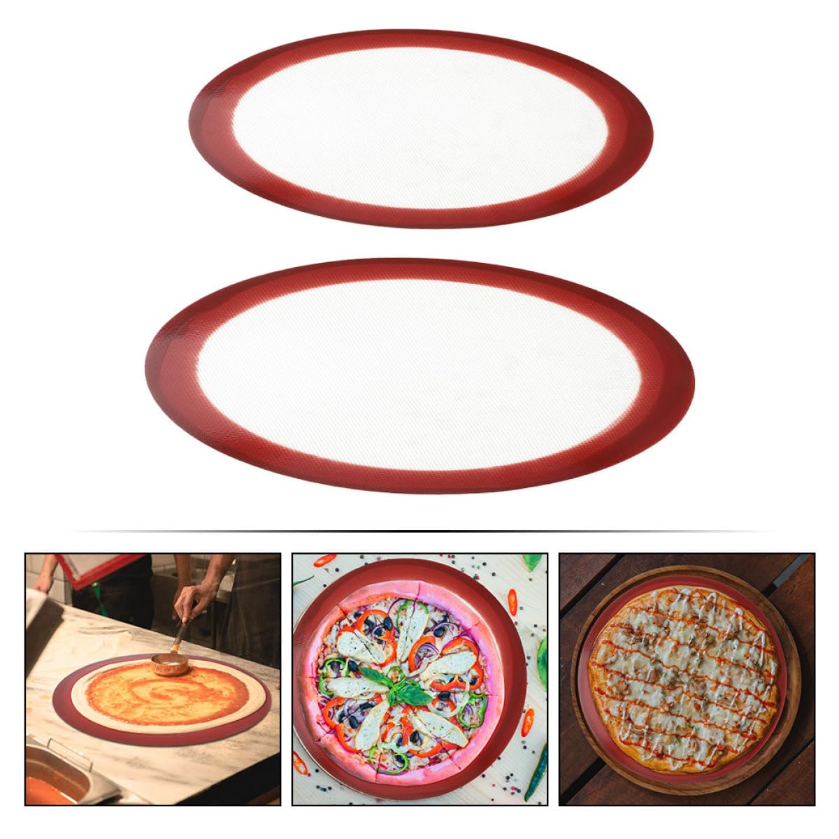 2 Alfombrillas Redondas de Silicona Accesorio de Cocina Antiadherentes y Reutilizables para Hornear Adecuado para Repostería y Pizza en Casa