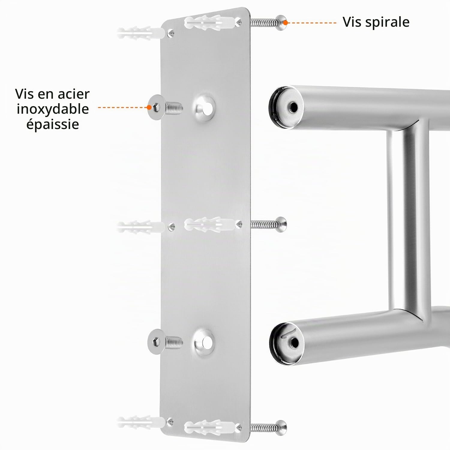 QWORK® main courante en forme de u en 304 acier inoxydable de 60 cm, rampe d'escalier extérieure, rampes pour 1 à 3 marches, pour jardins, hôtels, écoles, maisons de retraite