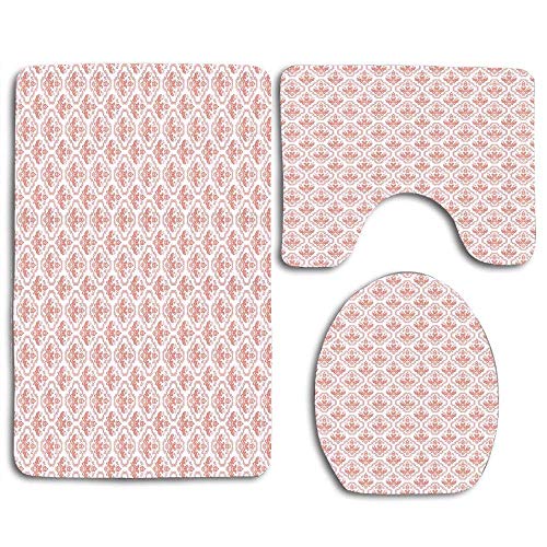 Preisvergleich Produktbild Not Applicable Traditionelle westliche Wiederbelebung Inspiration gekräuselte Blätter Wiederholungsmuster 3 PCS Badteppich Set Bad Kontur Matte Toilettendeckelabdeckung U-förmig rutschfest