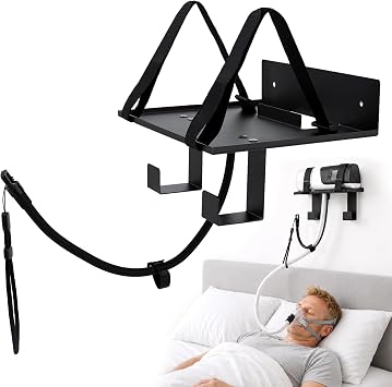 CPAP Wall Mount Shelf for ResMed AirSense 10, Bedside Hose Holder (Black)