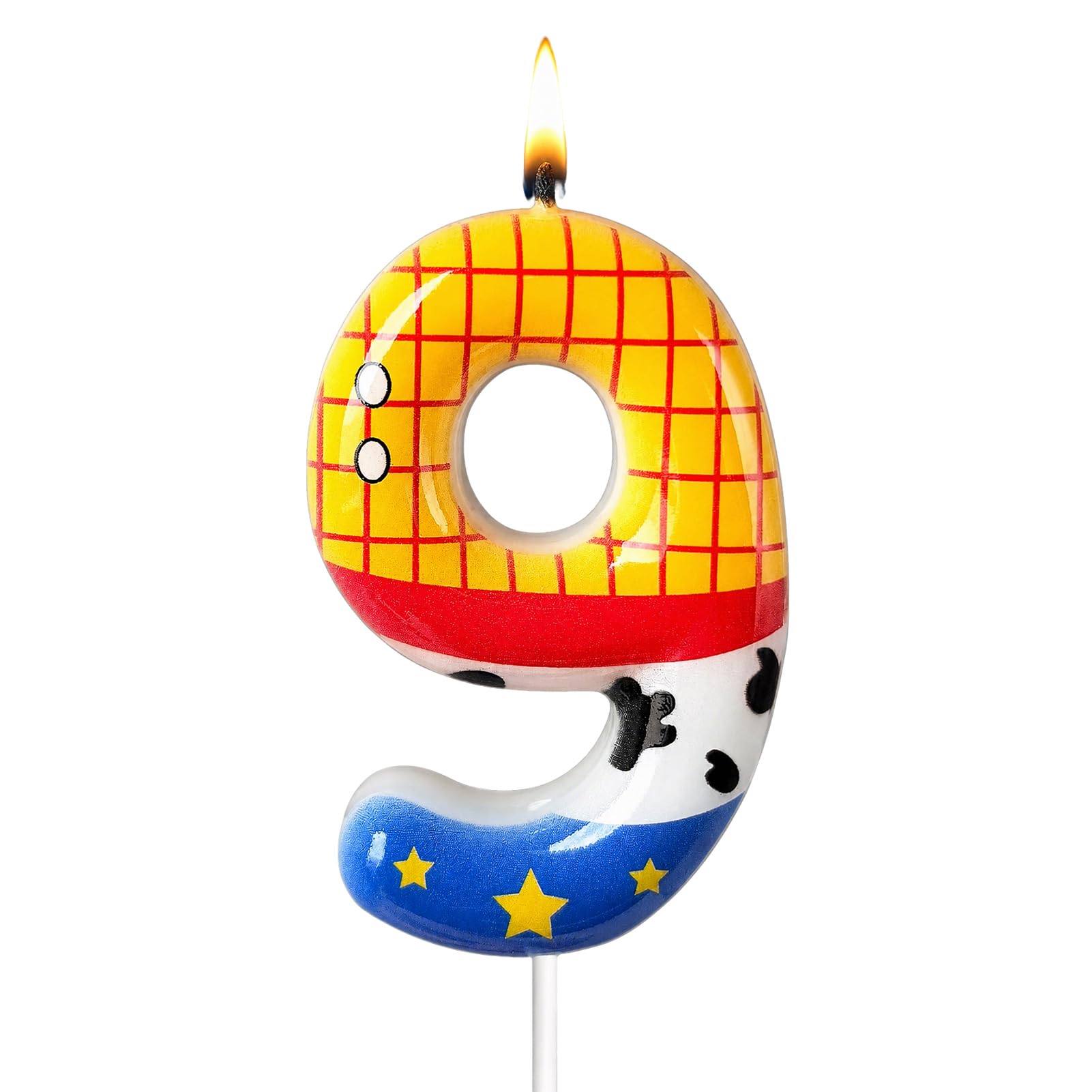 Cartoon Story Number Candle for Birthday Cake, Cute Toy Theme Cake Decoration, Yellow Blue Cake Topper for Boys Girls Party Celebration (9 Candle,Cartoon)