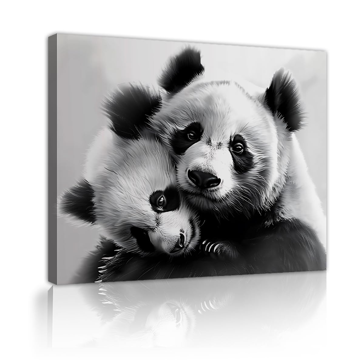 YUNART Cute Panda Pictures Wall Art Panda Animal Print Black and White Wildlife Portrait Framed Canvas Wall Art for Living Room Bedroom 35x45cm Innerframe