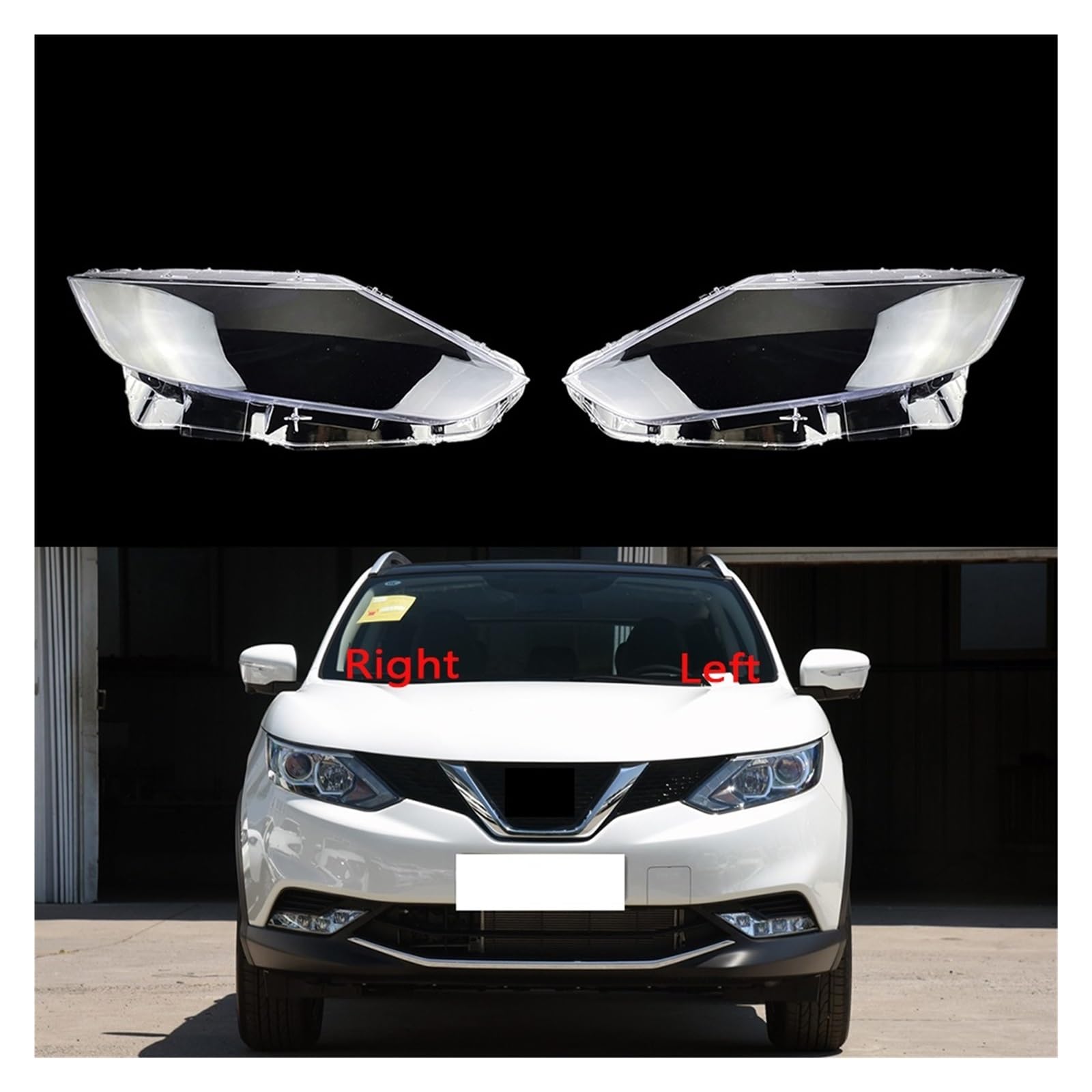 Copertura for fari anteriori auto compatibile for Nissan Qashqai 2016 2017 2018 Paralume for fari auto Coprilampada Lente in vetro for fari anteriori(Left)