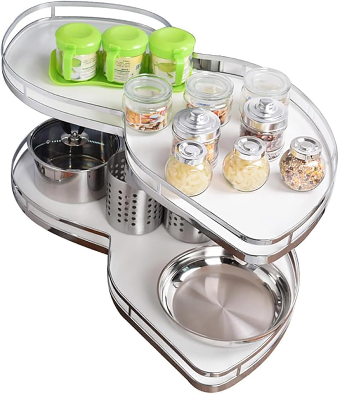 Organizzatore angolare Girevole per impieghi gravosi per riporre la dispensa della Cucina, ottimizza Lo Spazio Morto con Un cestello di Facile Accesso