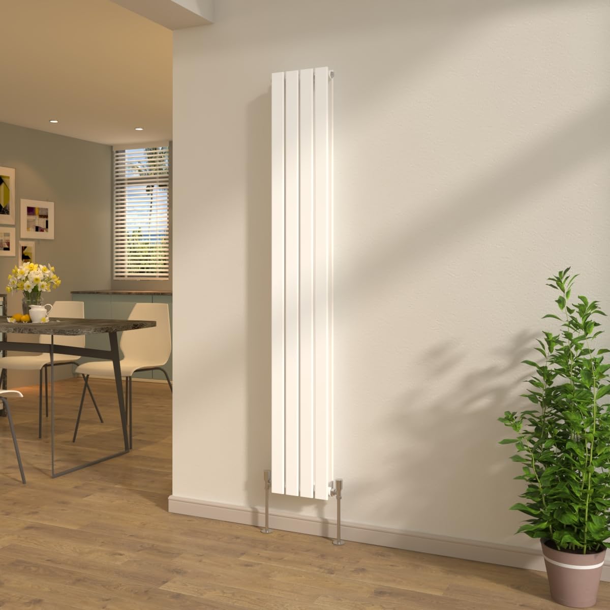 Nrg White Vertical Gloss Flat Panel Double Column Designer Radiator Premium 1800X272mm Central Heating + Free Angled Valves