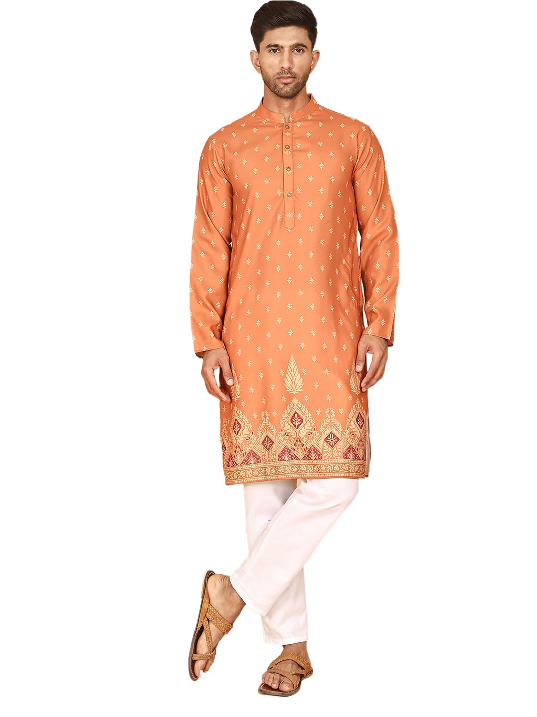 jompers Thread Work & Sequin Embellished Printed Kurta Set for Men-picture-22