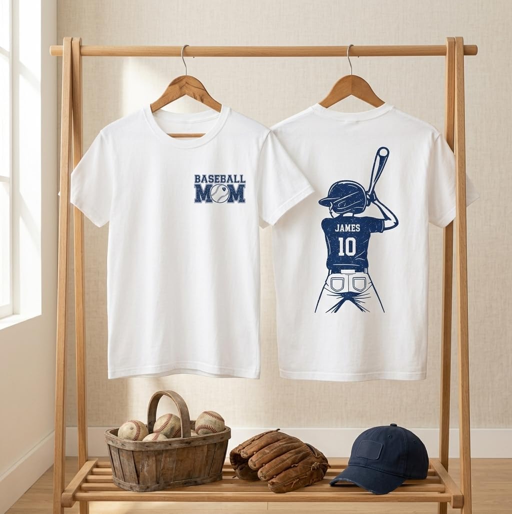 Gossby Personalized Baseball Mom Shirt - Custom Name Number Baseball Player Graphic Design Art T-Shirt Mom