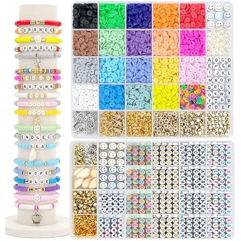LZOUOWO 12,500pcs Clay Beads Bracelet Making Kit, 4 Styles Letter Beads for Friendship Bracelet, 28 Colors Heishi Disc Beads Charms for Jewelry Making DIY Craft Supplies Cover