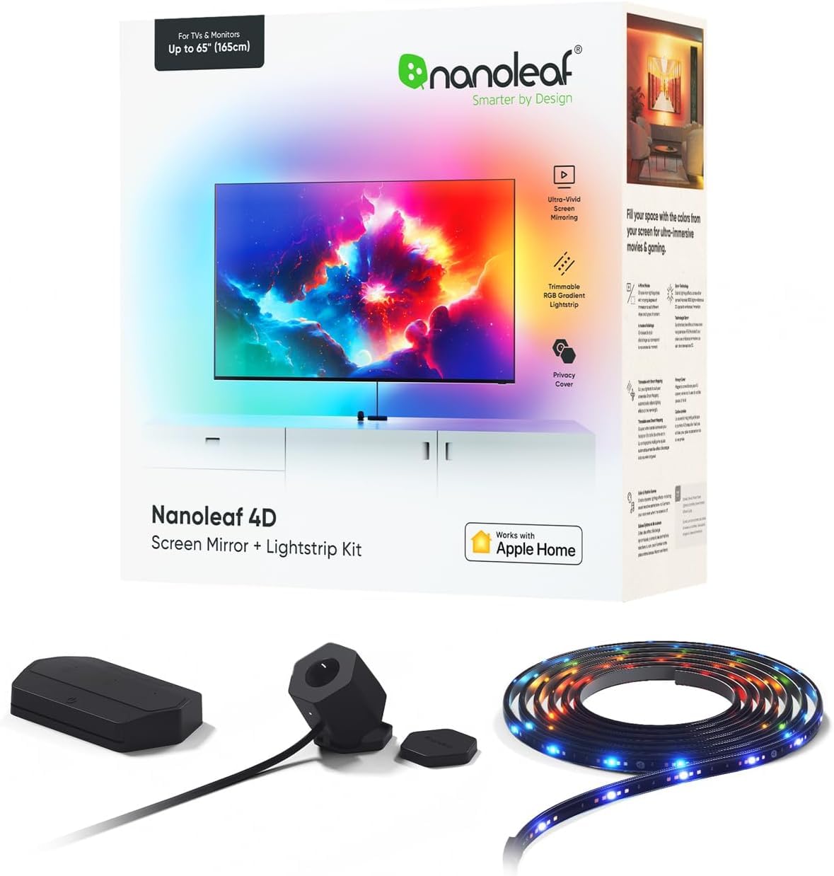 Nanoleaf 4D Screen Mirror Kit + Lightstrip Kit for TVs and Screens up to 65 Inches - Connected RGBW LED Strip + Camera, Thread & Wifi, Compatible with Amazon Alexa Google Home Apple