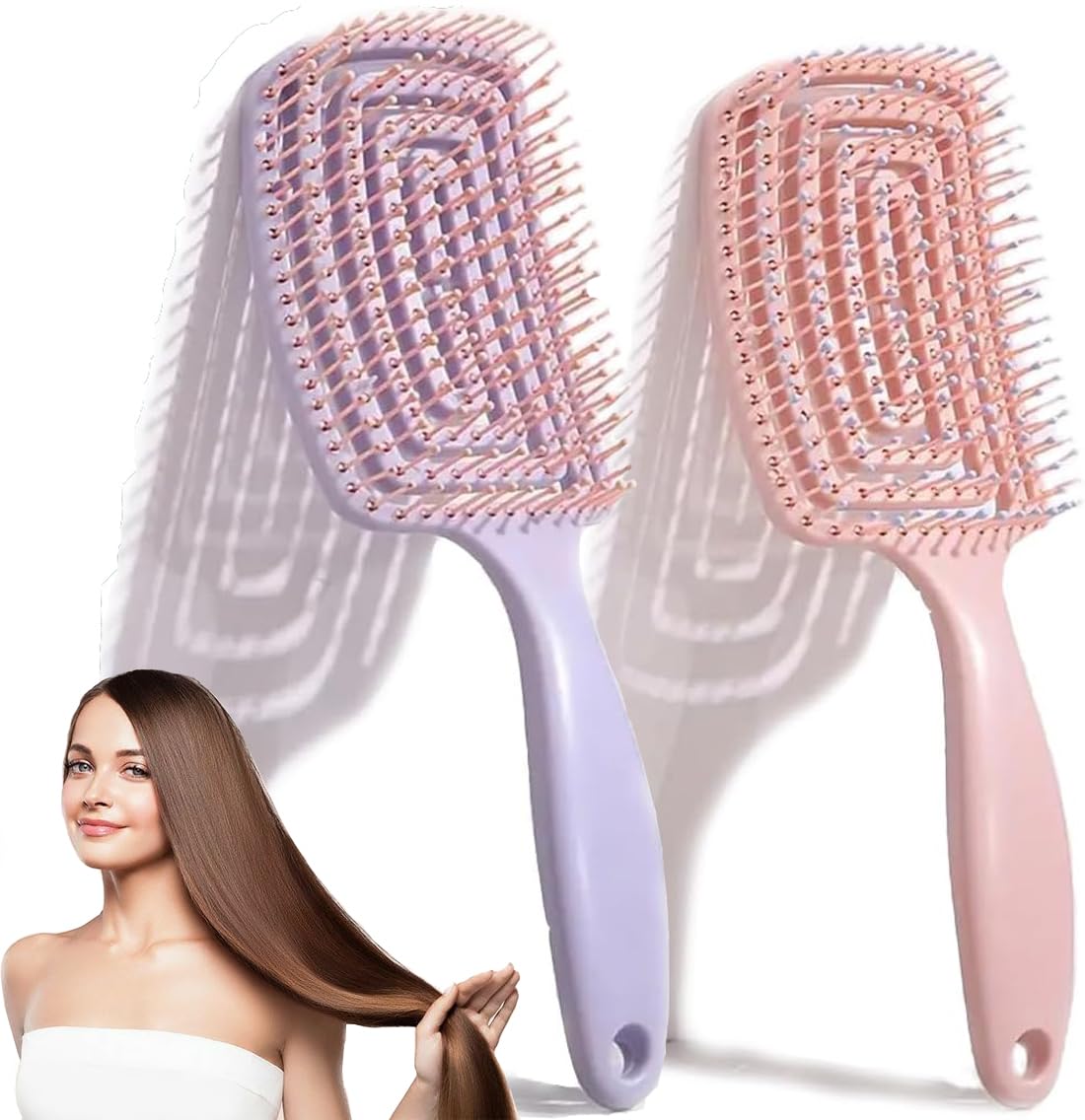 MEMIMO Cepillo pelo, cepillo desenredar cabello 2 unidades, Cepillo Curvo profesional Ventilado Cepillo para Cabello rizado, Húmedo y Seco, Cepillo de Masaje para adultos y niños.