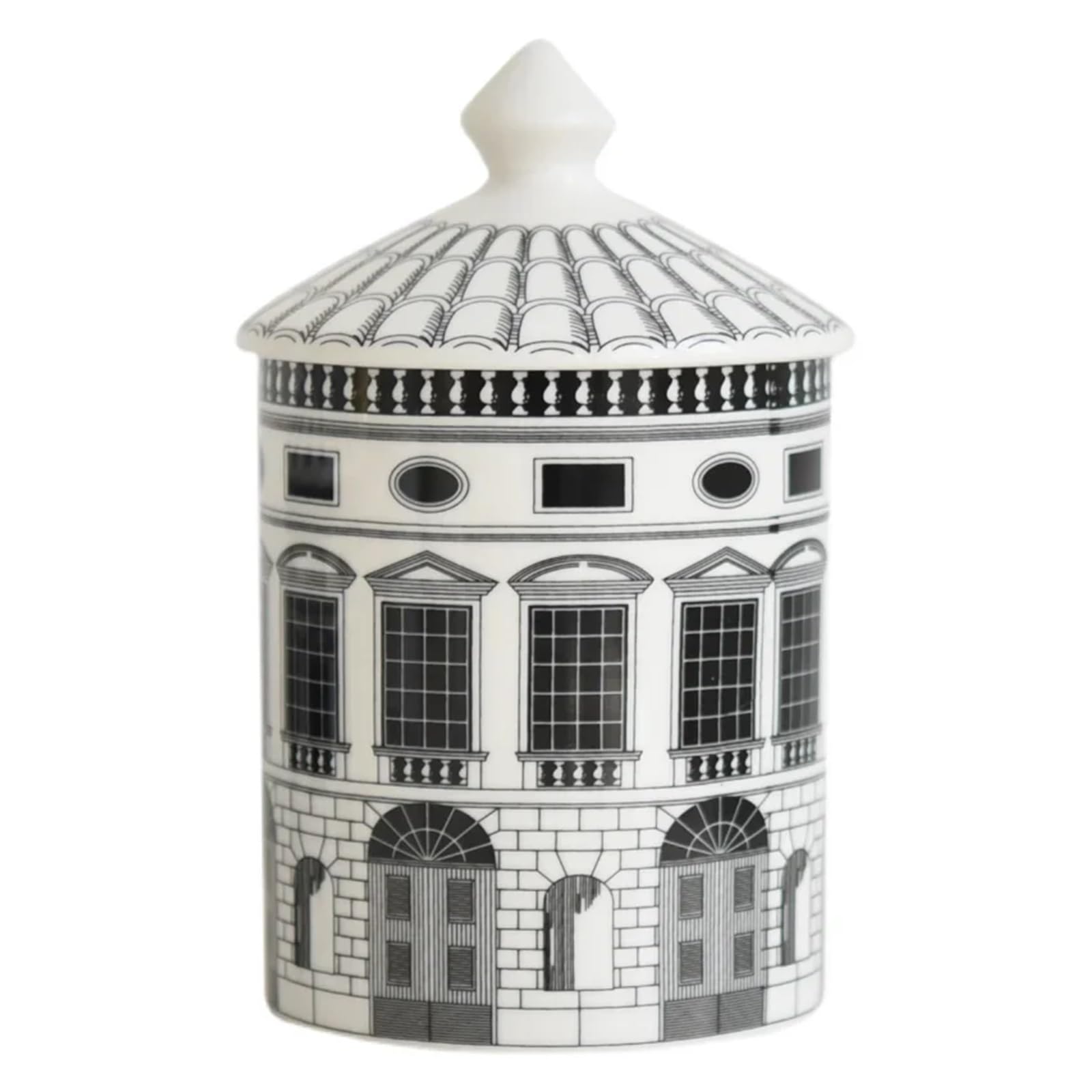 PSNKLMM Black White Ceramics Jar Building Storage Jars Candy Box Delicate Desktop Jewelry Cosmetic Cotton(L)