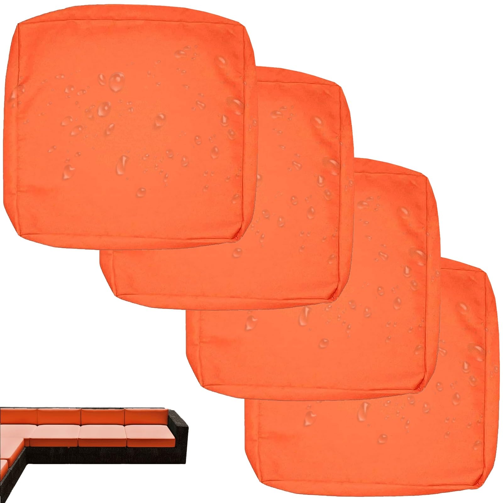 uyeoco 1/2/4-Pack Waterproof Sofa Seat Cushion Covers with Zipper, 60x60cm & 55x50cm, Chair Seat Pads Cover for Indoor & Outdoor Patio Rattan Furniture(Orange,33x65x10cm(4pc))