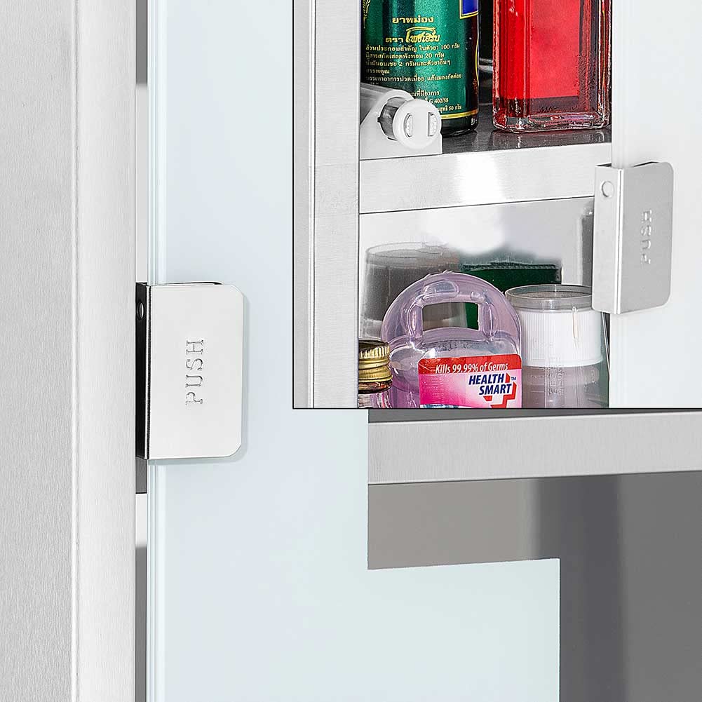 BAKAJI Armoire Porte-médicaments Armoire de Premiers Secours en Acier Inoxydable et Verre satiné Couleur Argent (30 x 30 cm)