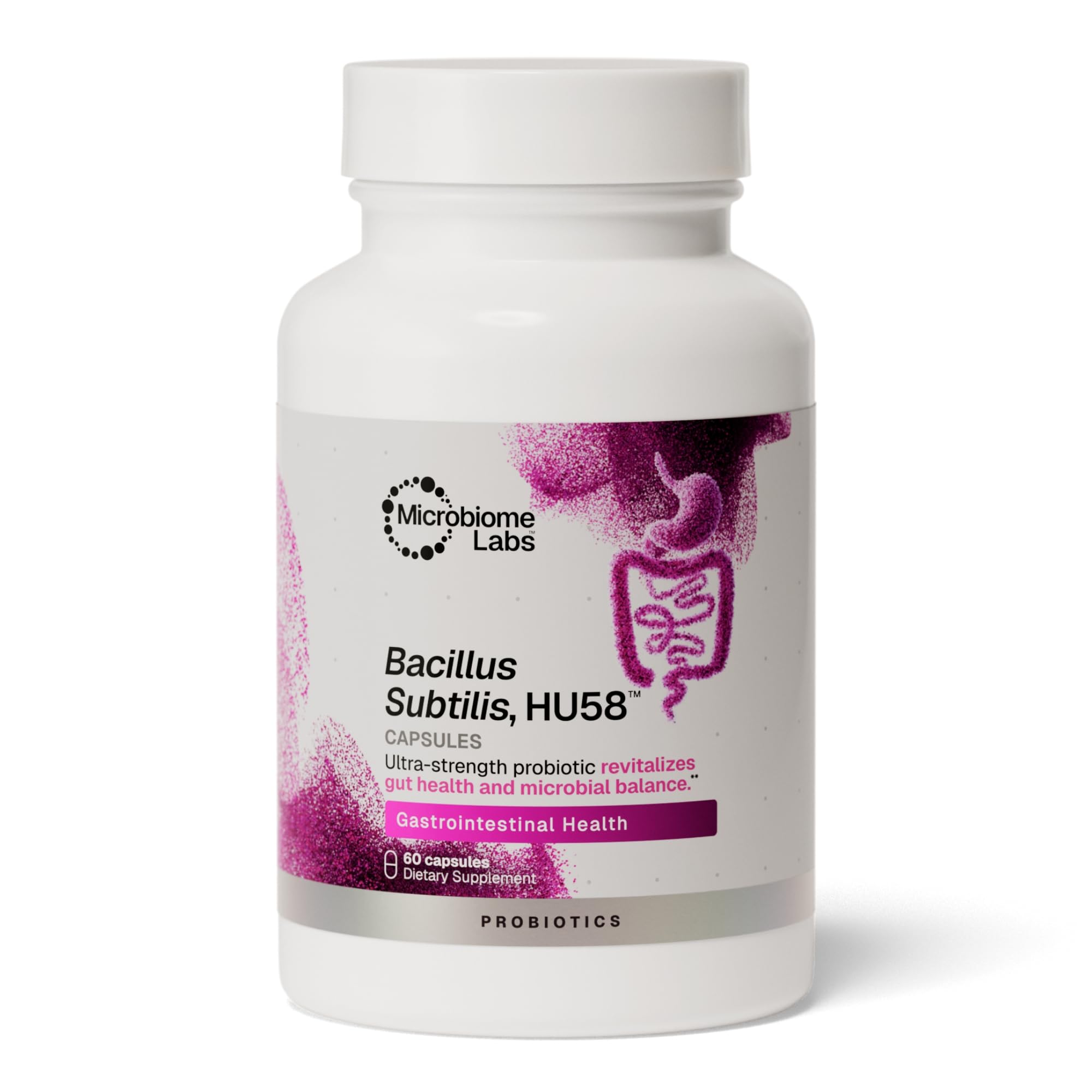 Microbiome Labs HU58 Bacillus Subtilis Probiotics for Women and Men - High Potency Spore Probiotic for Digestive Health & Immune Support - Tägliche Kapseln mit 10 Billion CFU (60 Kapseln)