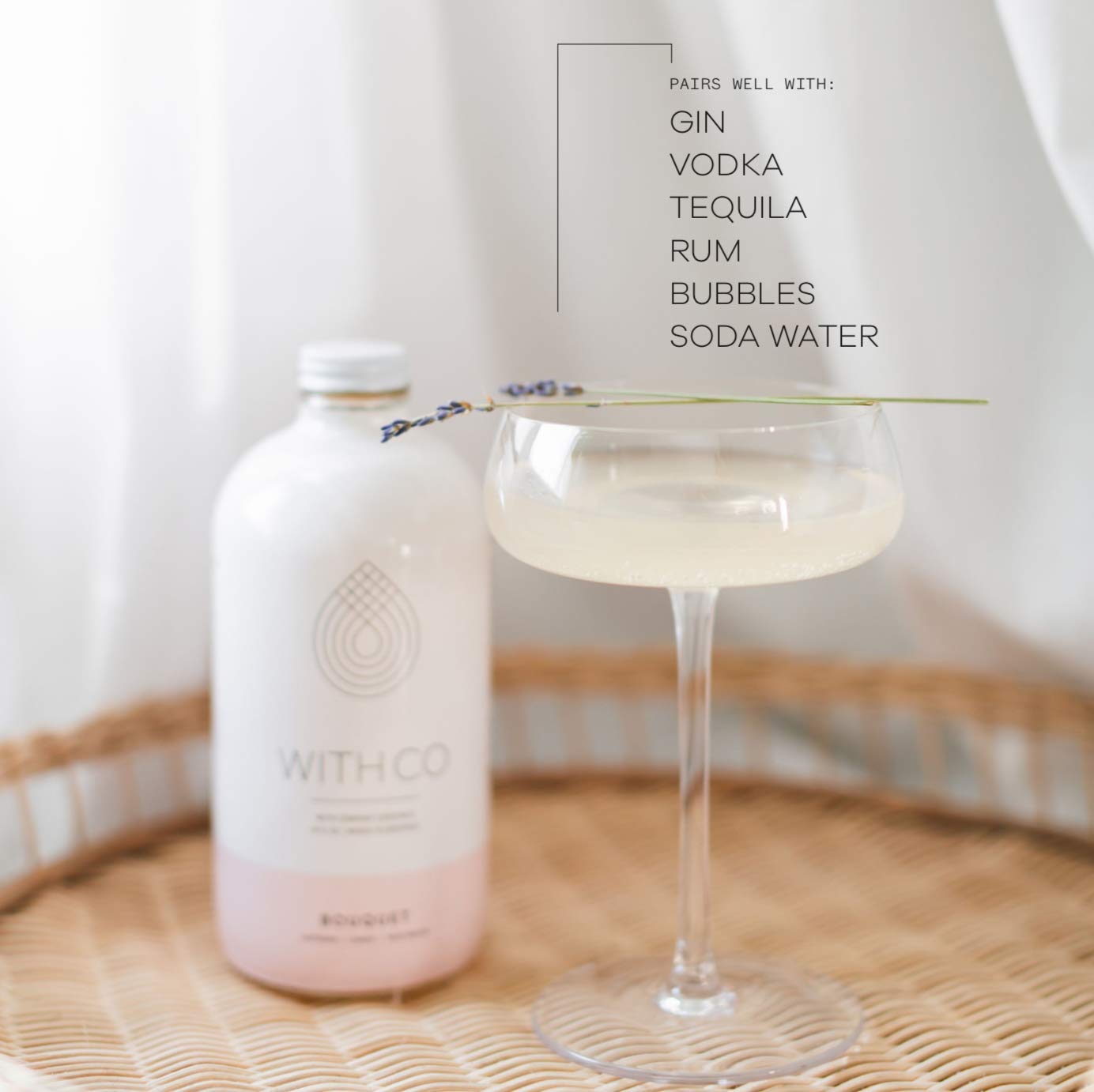 WithCo Bouquet Gimlet Craft Cocktail Mixer with Lemon, Lavender, and Rosewater Makes 10 Drinks Just Add Gin, Vodka or Tequila or drink as a mocktail with soda water thumbnail 4