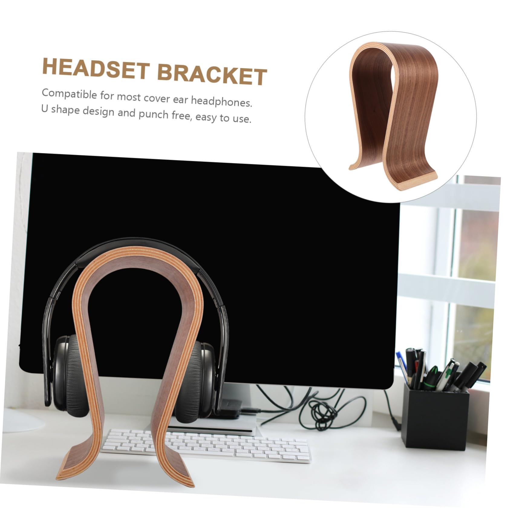 Soporte Marrón u Tipo Madera de Auriculares de Escritorio