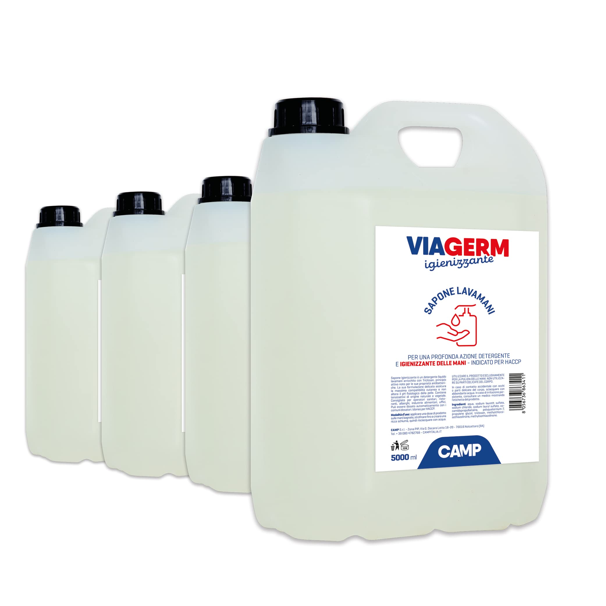 Camp Viagerm Sapone Liquido Igienizzante, 5000 ml x 4 pz