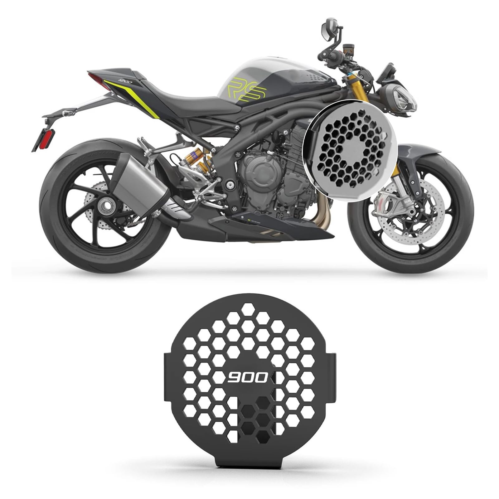 Suitable for Speed Twin Triple 1200 RS/RR Tiger900/1200/GT Bonneville T100/T120 Thruxton Scrambler 2025 motorcycle horn cover/speaker cover protection. (Black,logo：900)