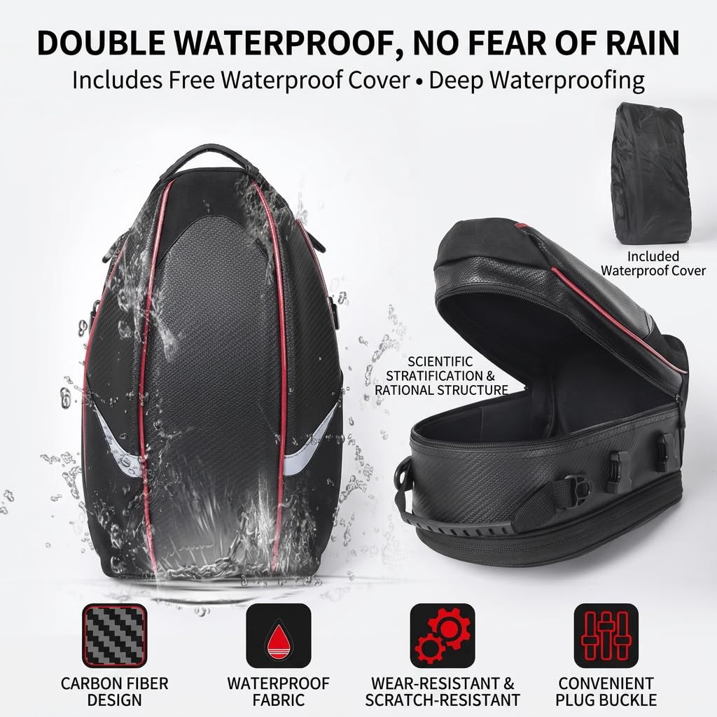 VALKEM Bolsa Moto Trasera para Ducati Scrambler Desert Sled 2017-2022, Bolsa Asiento Impermeable Universales, Equipaje Moto Portátil Resistente para Viaje Touring Casco,A Red