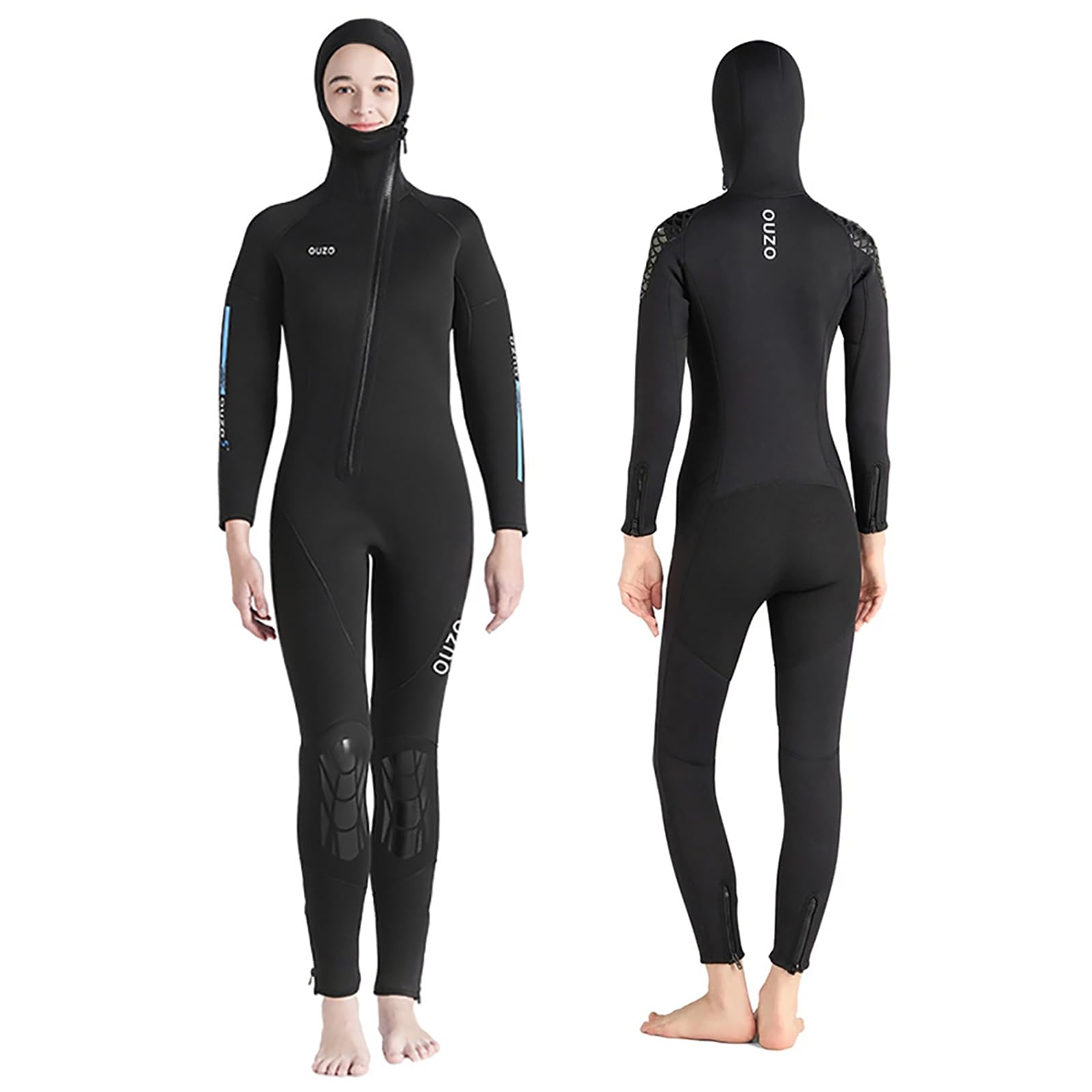 Combinaison De Plongée en Néoprène De 5Mm pour Femmes Et Hommes, avec Fermeture Éclair Frontale, Capuche Intégrée, Idéale pour La Pêche sous-Marine, La Plongée avec Tuba, Le Surf