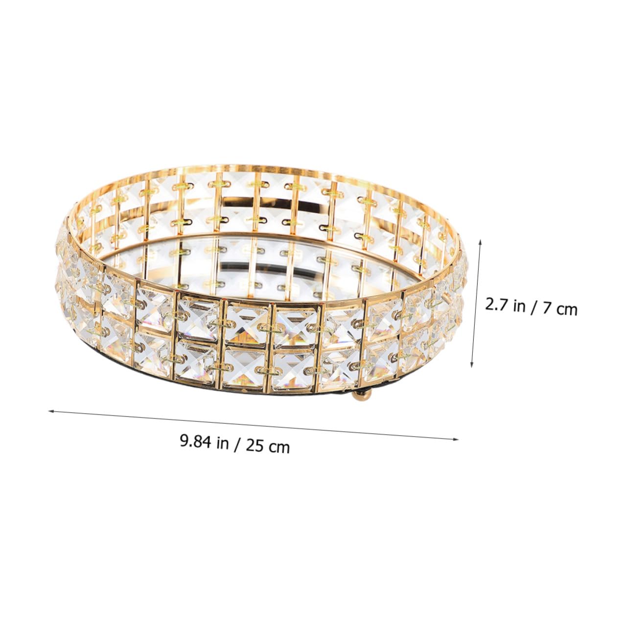 Homoyoyo Bandeja Redonda de Espejo para Joyas, Organizador de Bisutería en Hierro Dorado, 25cm, Adecuado para Tocador y Decoración del Hogar