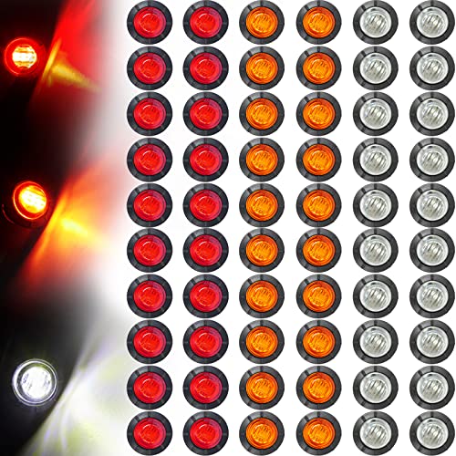 Tuanse 60 Pack Trailer Lights Bulk 3/4 Inch LED Marker Side Button Indicator Chicken Lights Front Rear Turn Signal Round Lamp Waterproof for Truck Boat RV Van Pickup ATV 12V DC Amber Red White
