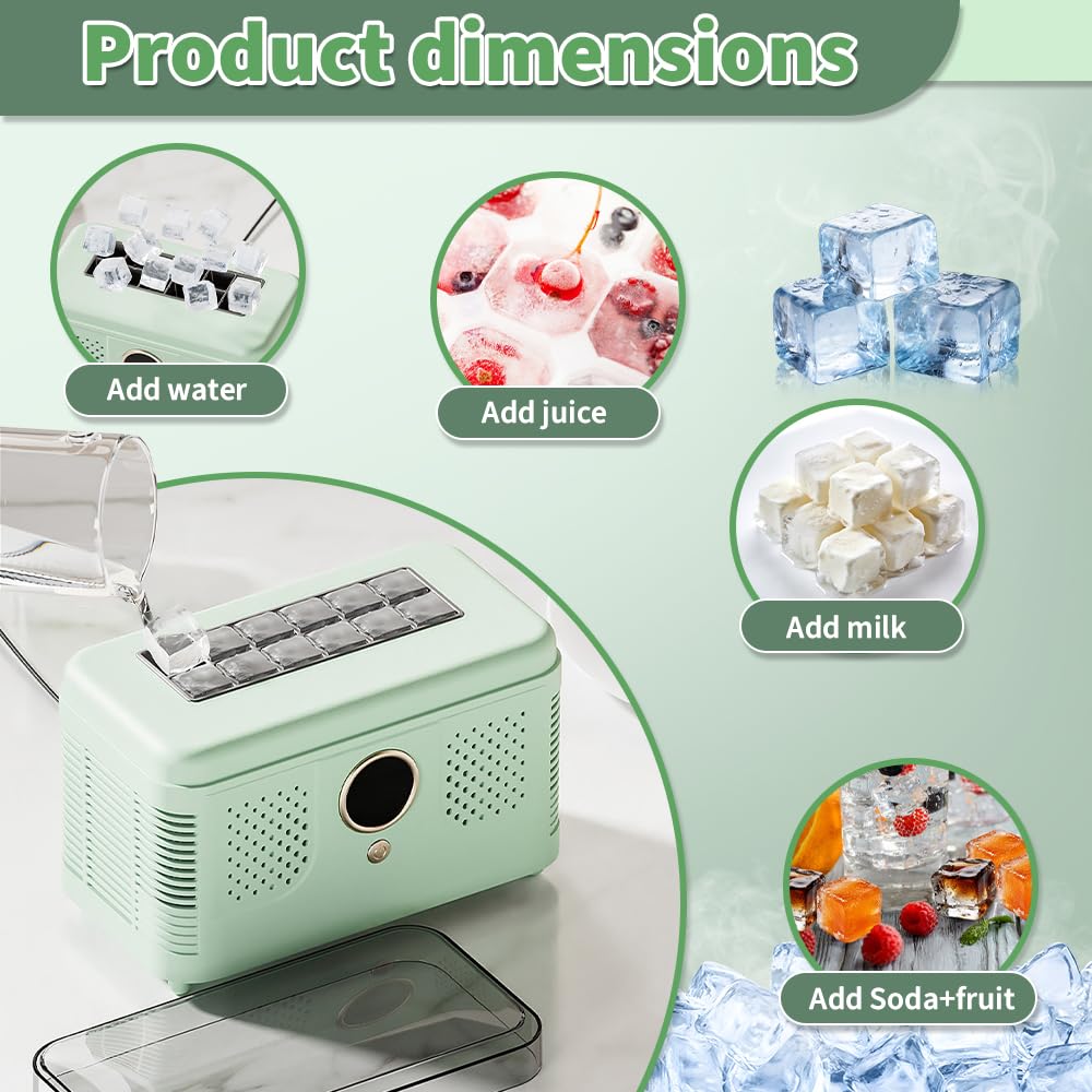 Máquina de hielo portátil, rápida fabricación de hielo, silenciosa, eficiente energéticamente, con estante de separación de cubitos de hielo y cubierta superior extraíble, encimera de máquinas de