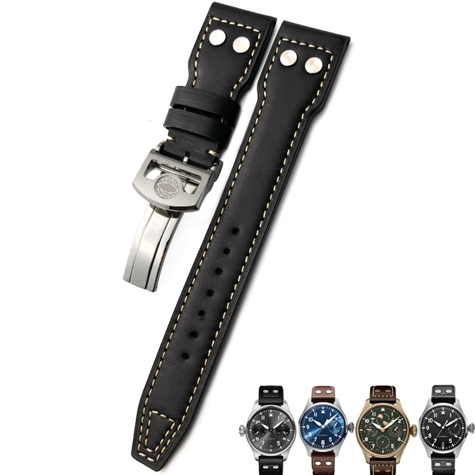 20mm 21mm 22mm nit skórzany pasek do zegarka ze skóry cielęcej pasuje do zegarka IWC Big PILOT IW5009 SPITFIRE IW3777 pasek Le Petit Prince Mark(Black white 1,21mm)
