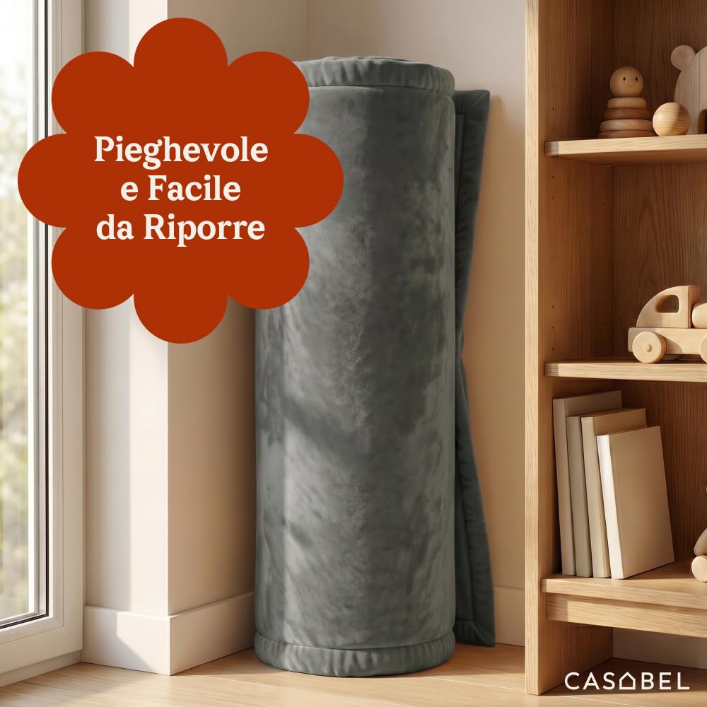 CASABEL Tappeto gioco per bambini, velluto, morbido, 120x120, grigio | Spessore 2,5 cm, schiuma confortevole, base antiscivolo, facile da pulire, ideale per giocare e gattonare, cameretta bébé