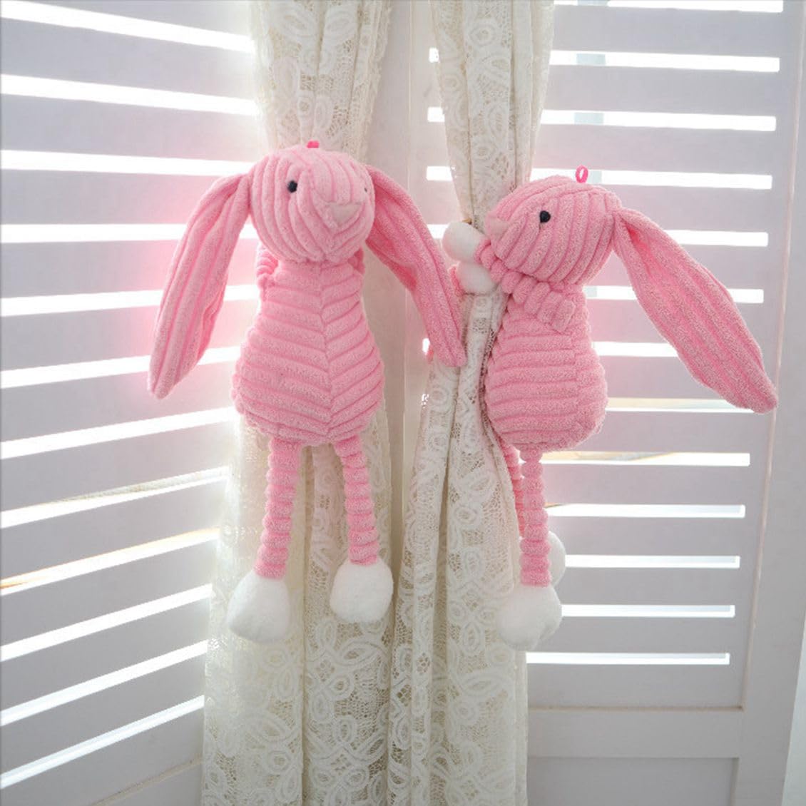 Fermagli per Tende, 2 Pezzi, fermaporta a Forma di Strisce Peluche for Decorazioni for cameretta dei Bambini, Soggiorno, Ufficio e casa(Pink Bunny)