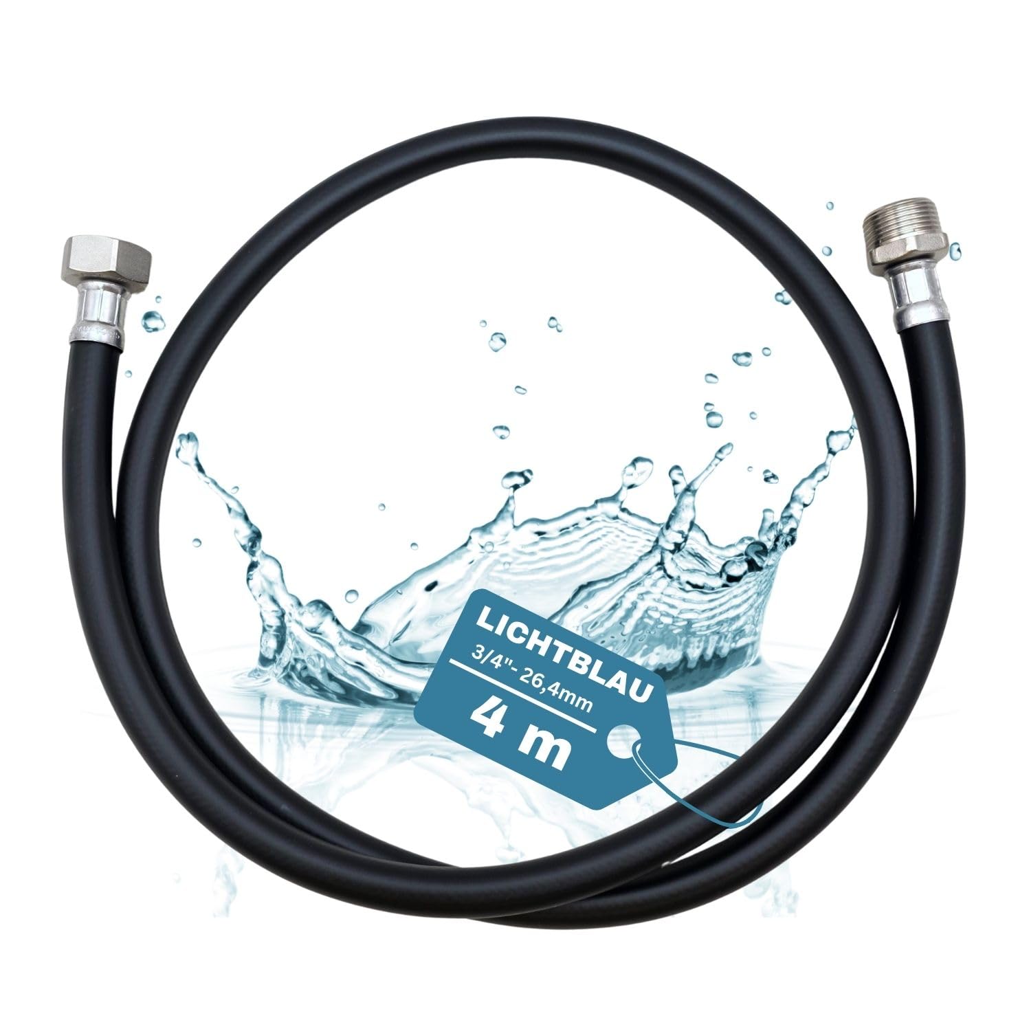 LICHTBLAU Aquastop - Alargador de agua caliente hasta +90° grados I 4 m I 3/4 pulgadas lavadora lavavajillas I 2727 I Manguera de agua caliente con rosca de metal I Incluye junta