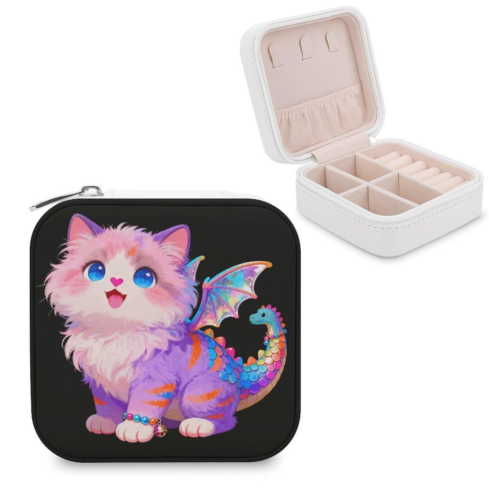 LZQPOEAS Dragon Cat Jewelry Box, PU Patterned Storage Case, Portable Travel Jewelry Organizer Box for Storing Rings, Pendants, Earrings, Necklaces, And Women's Specialized