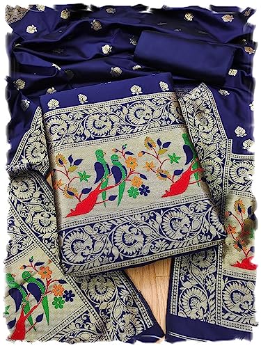 Image of Pandadi Women's Banarasi Paithani Woven Design Dress Material