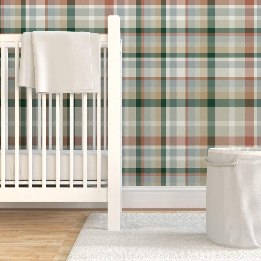 Peel & Stick Wallpaper 3ft x 2ft - Autumn Plaid Neutral Classic Check Tartan Fall Scottish Scotland Custom Removable Wallpaper by Spoonflower