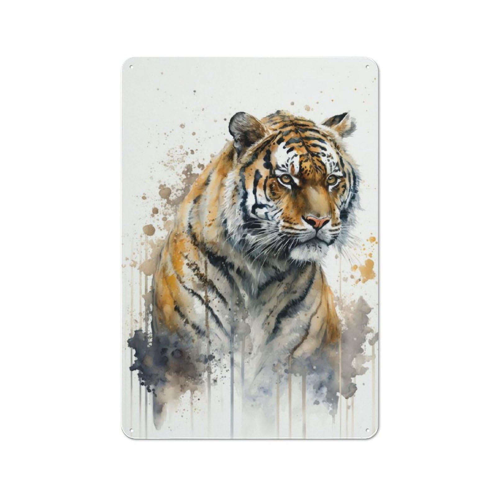 Metal Wall Sign 30x20cm Featuring Tiger Watercolor for Café Or Home Bar, for Metal Sign Collectors, for Garage And Workshop Walls