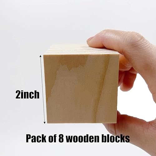 Miniatura 2 de Bloques de madera para manualidades, cubos de madera sin terminar, bloques de madera natural de 2 pulgadas, paquete de 8 bloques cuadrados de