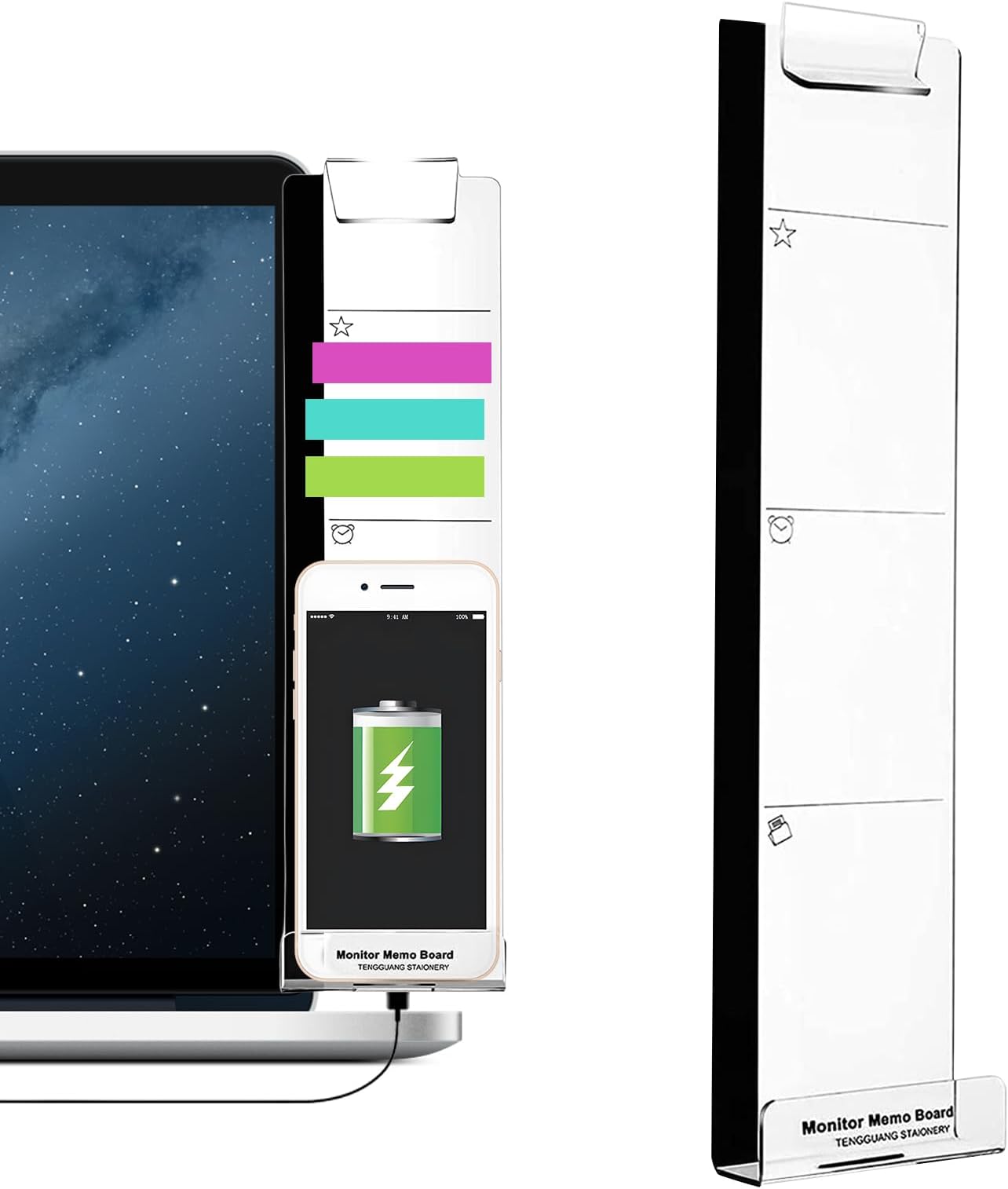 Sticky Notes Holder for Computer Screen | Transparent Memo Board with Screen Mount - Message Organizer with Adhesive for Desk - Desk Accessory for Phone and Tasks