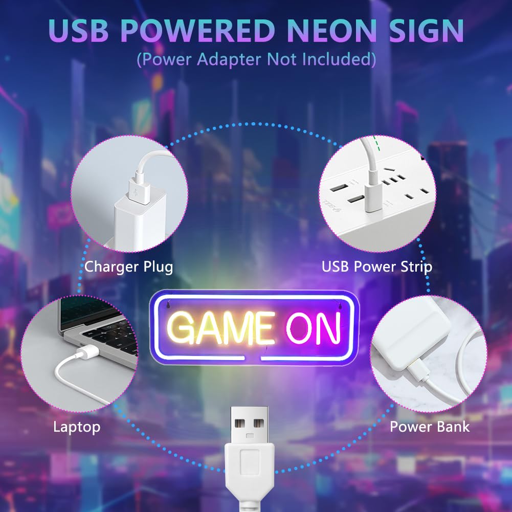 GAME ON neonowe światło, neonowy szyld LED, zasilany przez USB, napis do gry, neonowy znak świetlny do piwa, baru, pokoju gier, dekoracja ścienna