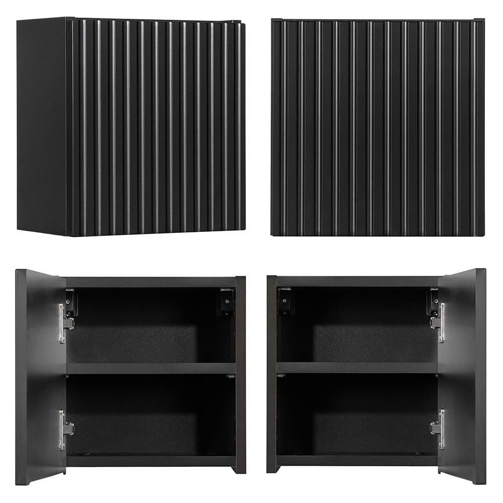 Lomadox Armoire murale de salle de bain - 30 cm - Noir - Rainurée - Meuble de salle de bain - Dimensions (l x H x P) : environ 30/30/19 cm