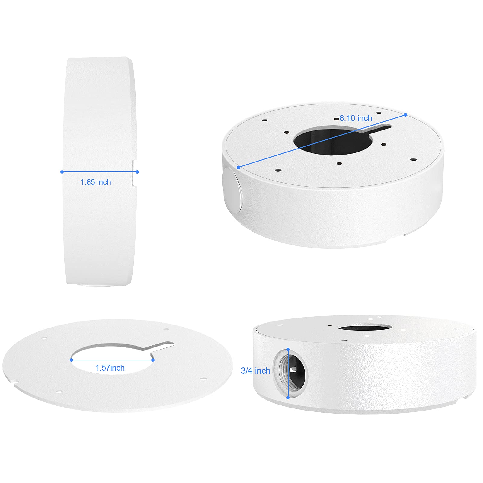 ENS Custom Drilling Junction Box for Security Cameras - Aluminum Enclosure - Dome/Turret/Bullet/Fisheye Cameras Base - White (L, 1 Pack)