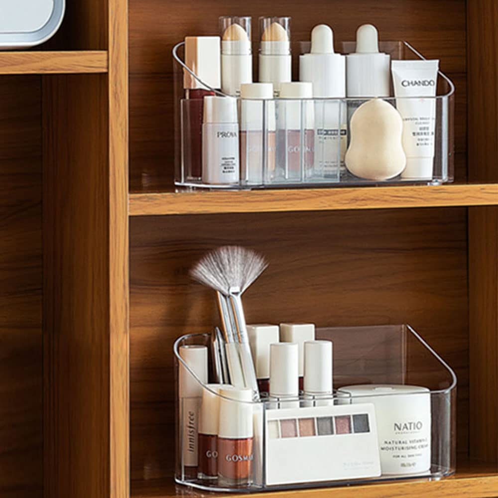 SUNFICON2 Pack Makeup Trays Organizers Holders Cosmetic Display Cases Tabletop Desktop Vanity Countertop Bathroom Wall Cabinet Medicine Storage Boxes for Womens Ladies Girls Crystal Clear