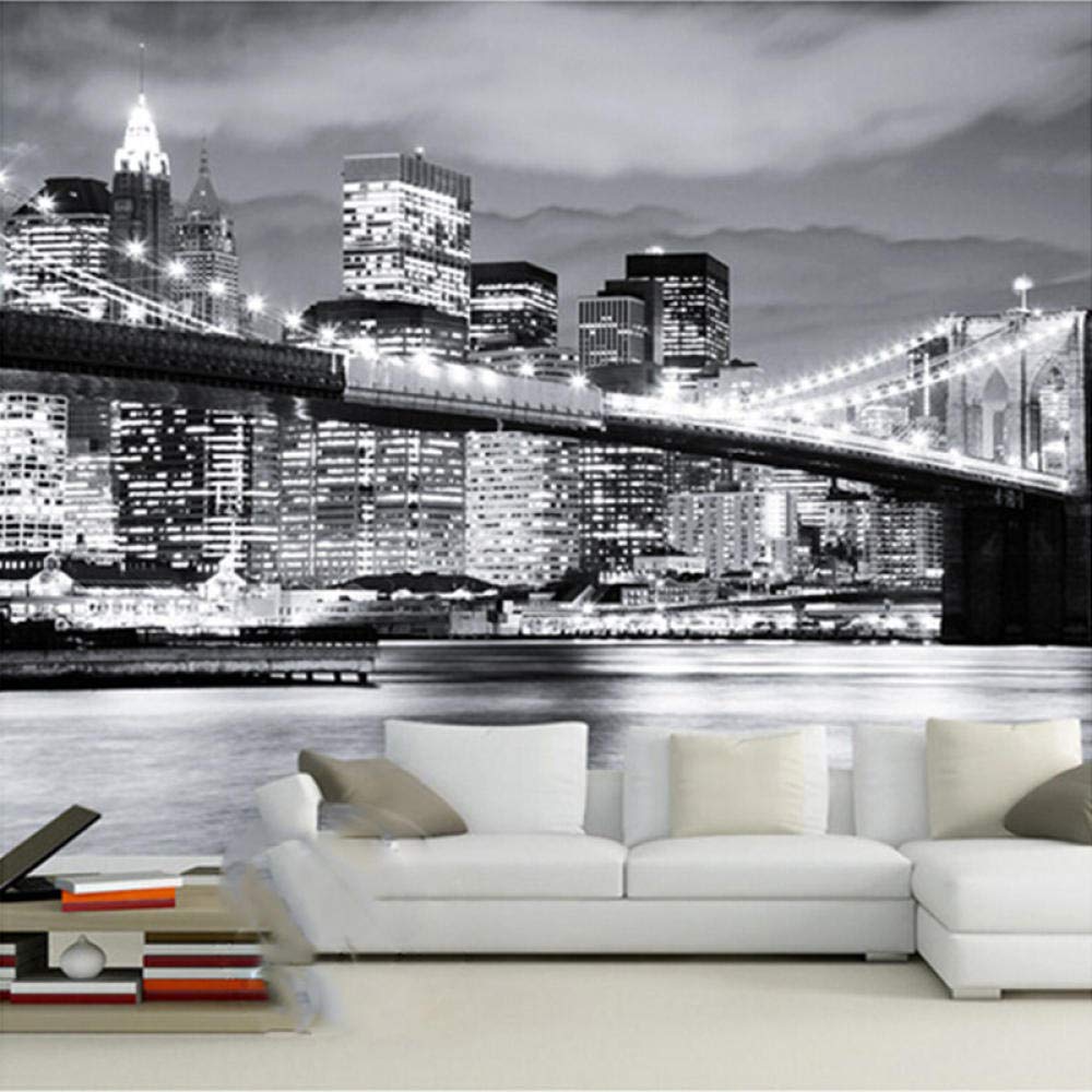 Papier Peint Photo Murale Ville et Pont Noir et Blanc 350X245cm
