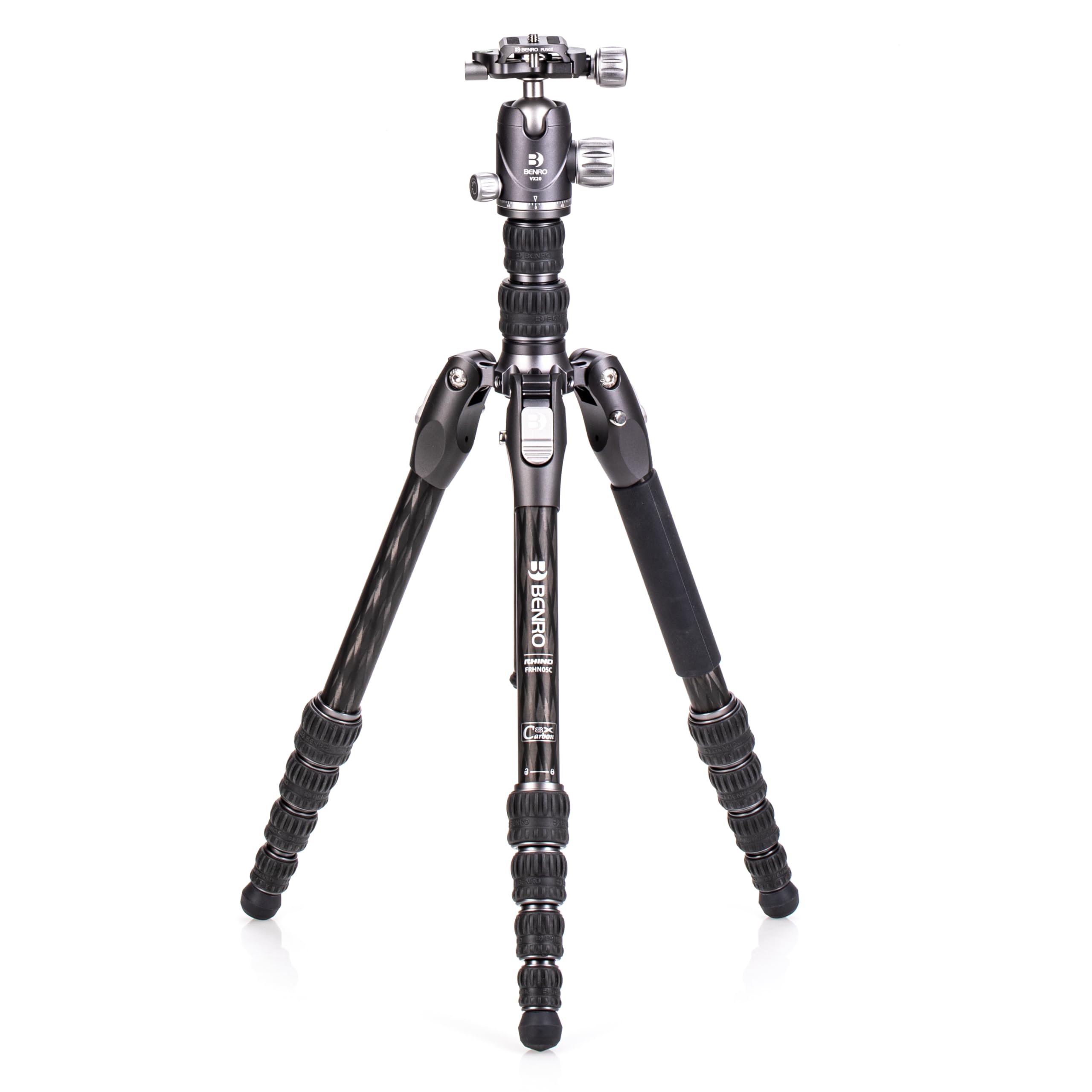 Benro Rhino Zero Series Carbon-Fiber Travel Tripod Kit with VX20 Dual-Pan Ball Head, 5-Section Legs, Monopod Convertible, Ultra-Portable Folded Length