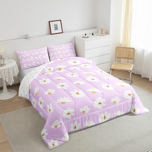 Miniatura 6 de Castle Fairy Daisy Florals Comforter Set Twin Size,Hippie Flowers Bedding Set,Kids Boys Adults Bedroom Decor,70s Retro Floral Super Soft Duvet