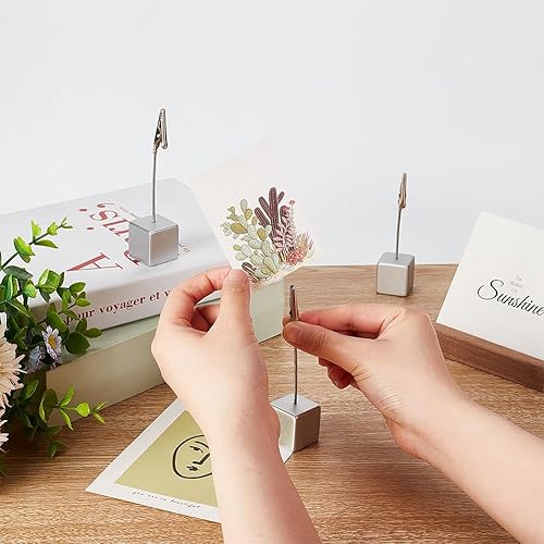 Miniatura 3 de OLYCRAFT Paquete de 6 soportes para notas de 1 rama, soporte para fotos, soporte de número de mesa plateado para notas y tarjetas