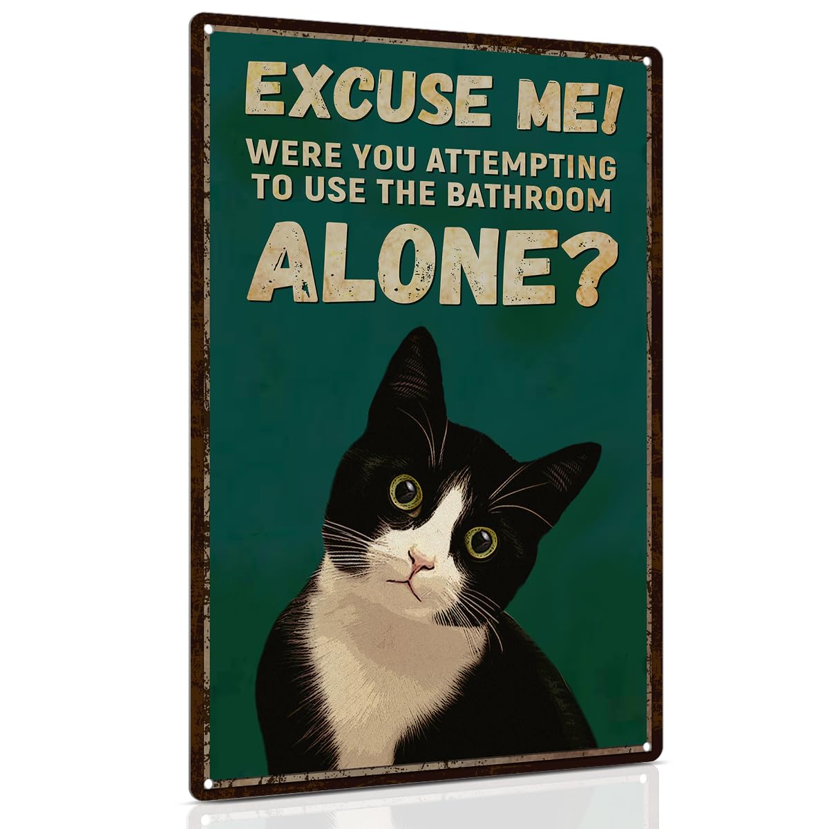 ALKB Funny Tuxedo Cat Metal Signs Black Cat Metal Poster Tuxedo Cat Lover Gift Vintage Bathroom Wall Decor 8 x 12 Inch