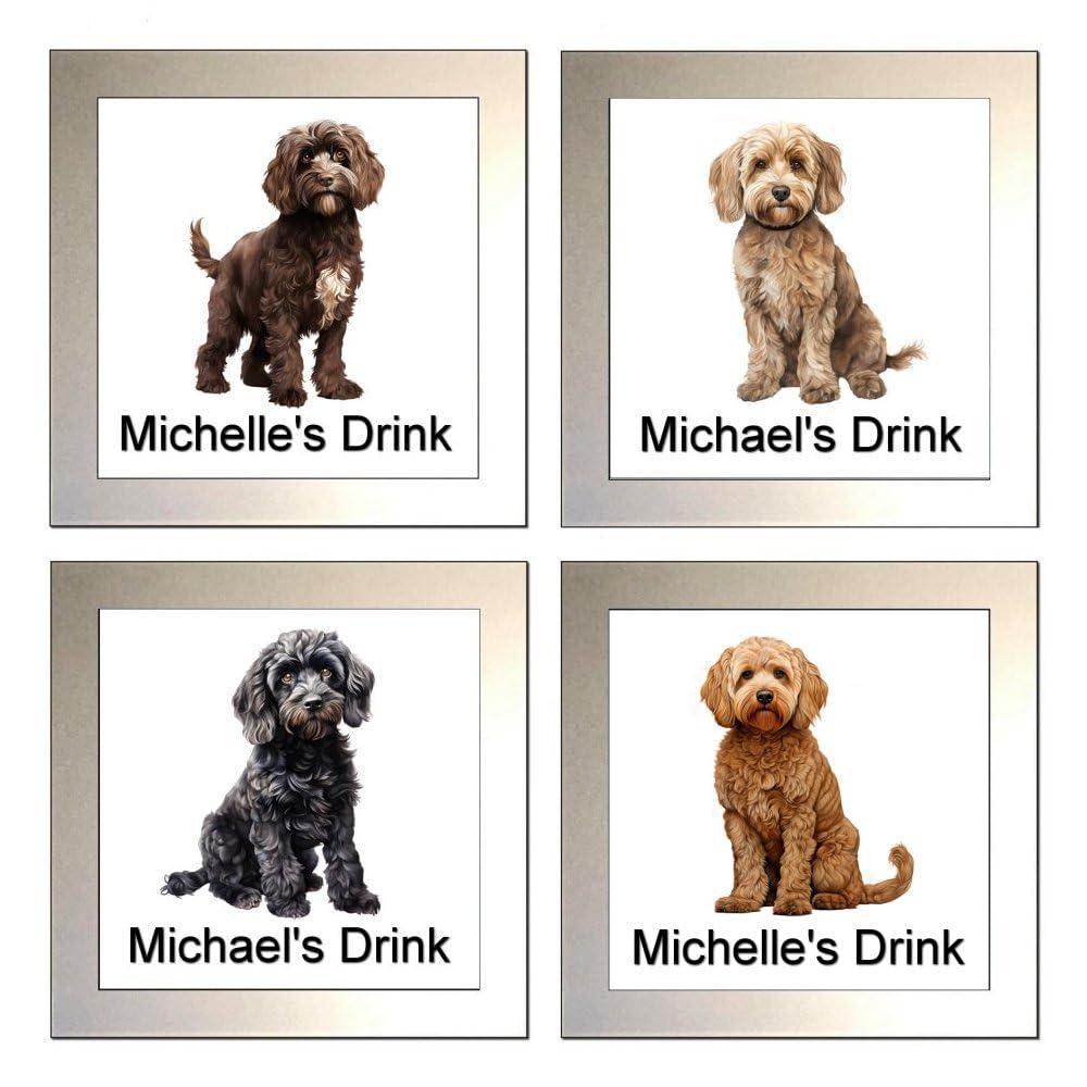 Key Expressions Silver,Black Personalised Cockapoo Dog Glass Drinks Coaster - Four Designs Available