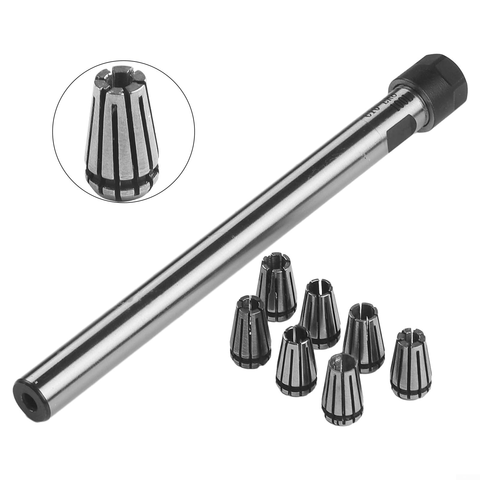 ER8 Spannzangenhalter C10 ER8A 100L mit 7-teiligem ER8 Spannzangen-Set, 2–5 mm, für CNC-Fräsen Bohren Schleifen