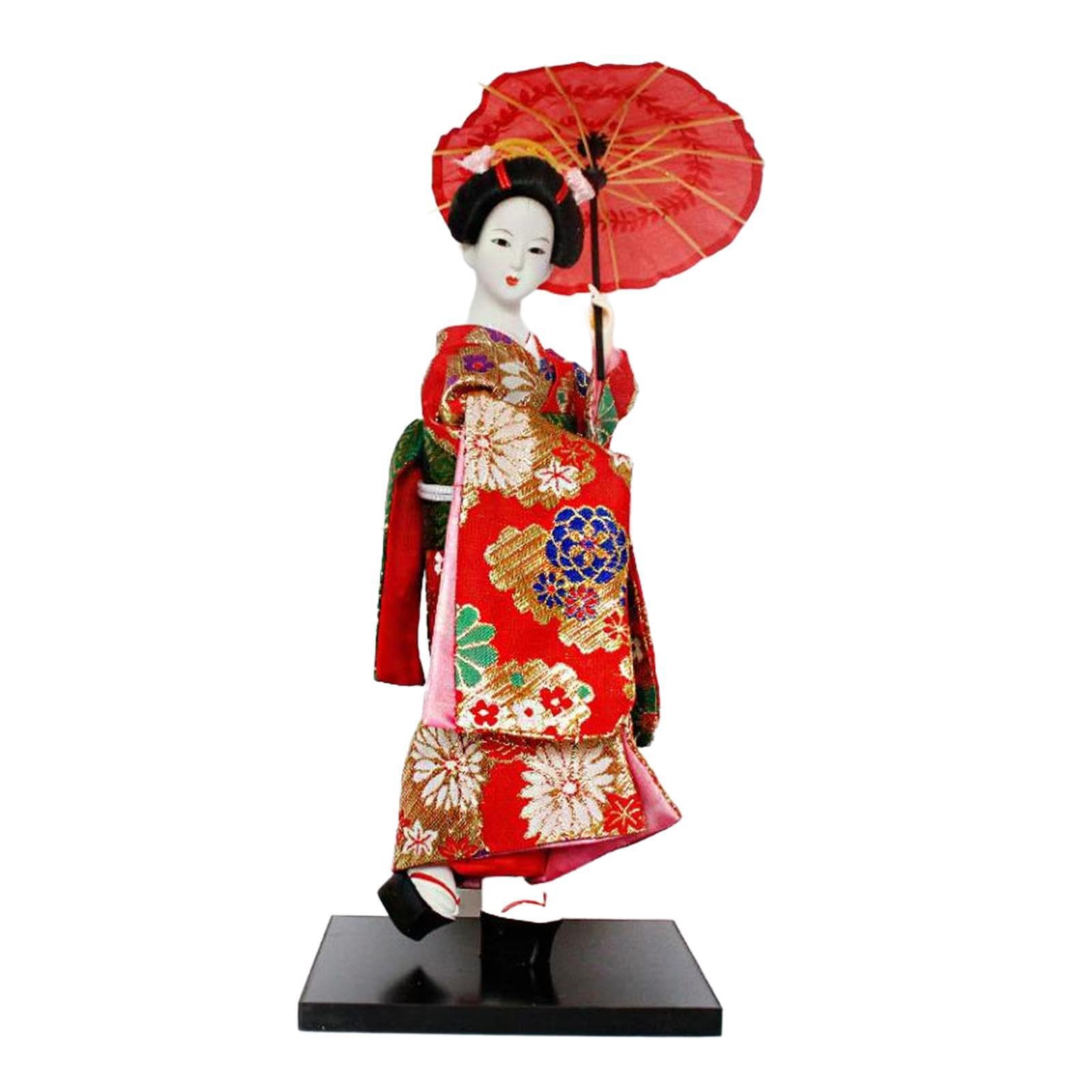 PIXZCSA 12inch Geisha Doll Figurine Intricate Hand Painting Colorful Detail Stylish Home Decor Geisha Doll Statue Is Made Of Resin Ethnic Japanese Dolls, Red, Height 30cm
