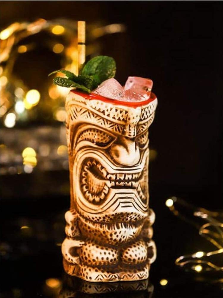 Tiki Mugs Cocktail,Tiki Glasses Tiki Drinkware Ceramic Hawaiian - Tiki bar professional drinkware - hawaiian party barware (350ML11.8ounce)